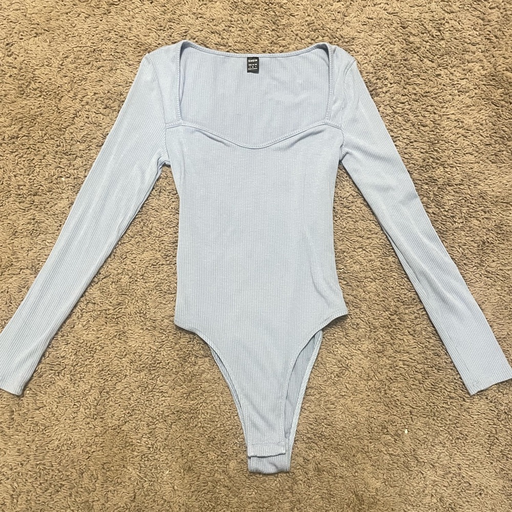 Light Blue Long Sleeve Bodysuit SHEIN